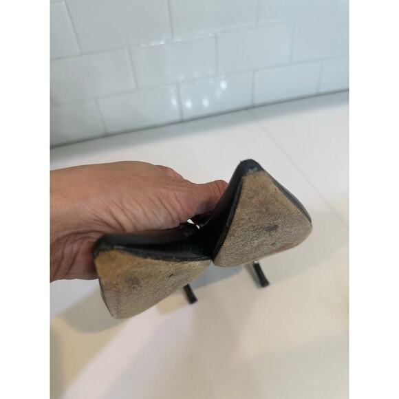 Vintage Gucci Black Guccissima Leather Pointed Toe Slingback Bamboo Heel SZ 7.5 - Picture 13 of 14